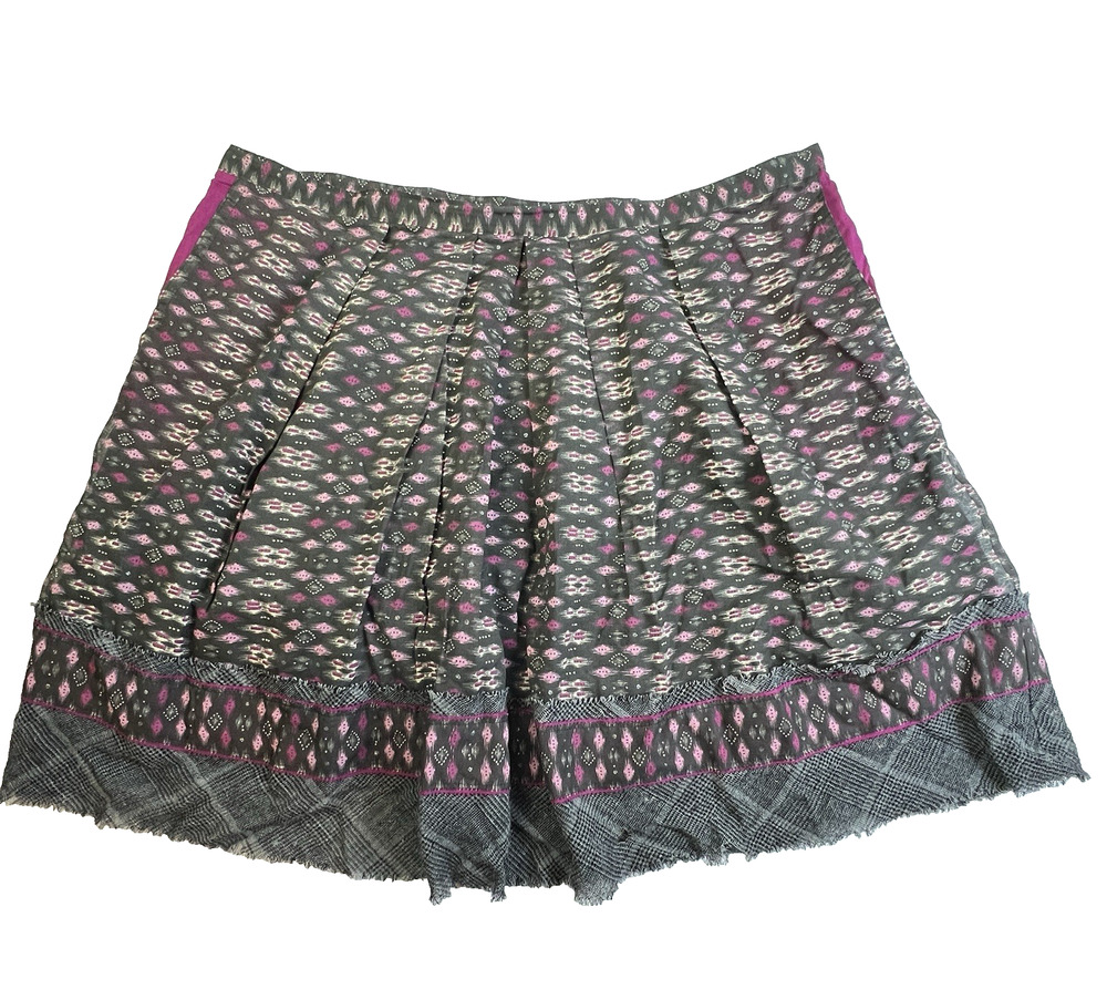 Cynthia Steffe Pleated Skirt Women 14 Black Burgundy Raw Hem Lightweight Girly